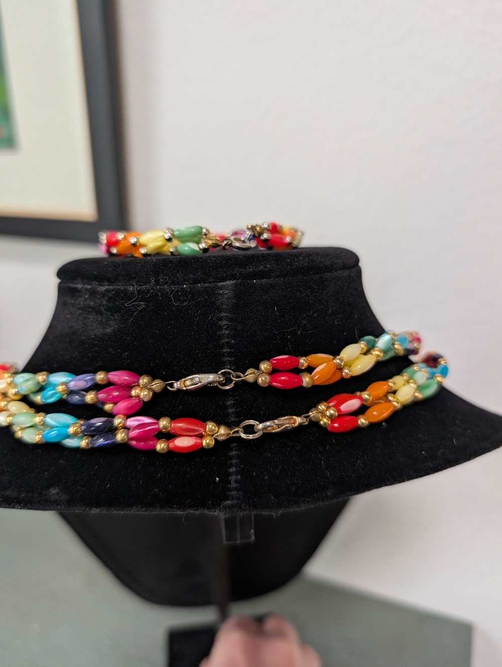 Braided Twist Colored Rainbow Mother of Pearl Necklaces, Earrings Bracelet Set - Picture 6 of 10